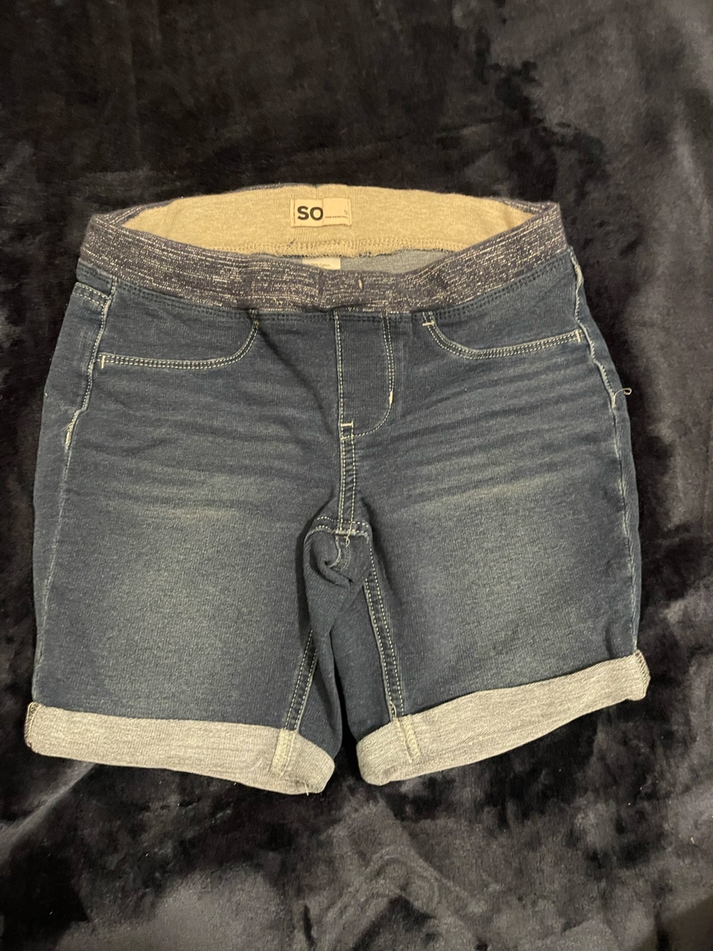 SO Kids Stretch Denim Shorts in Dark Blue with Heather Waistband